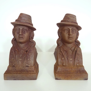 Pair of fireplace andirons bust of women. France 19th century.