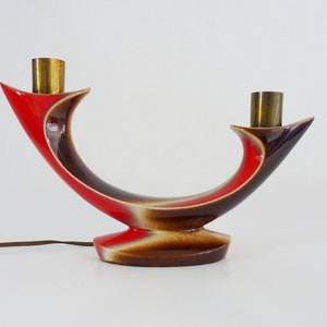 Vintage sculptural lamp Verceram art ceramic. Two-tone red lamp