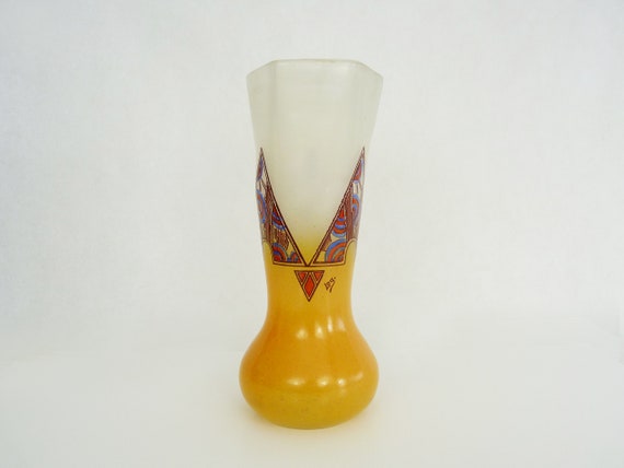 Vase Art Nouveau signé LEG ( Legras ) à motifs géométriques. 29 cm - 11,41 "