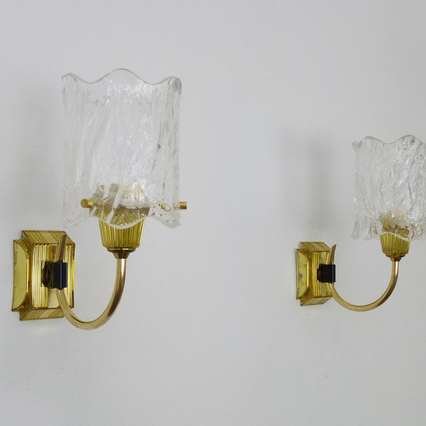 Pair of vintage Rockabilly gold metal and plexiglass wall sconces