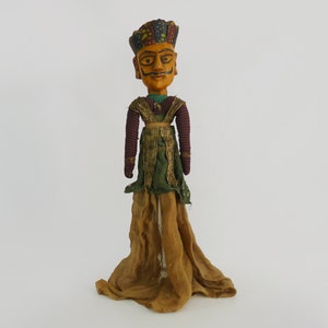 Large vintage Indonesian Wayang Golek puppet carved in wood and fabrics