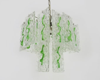 Mid-Century Italian Chandelier with Hanging Glass Plates Green Decor