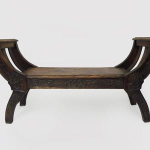 Antique Syrian bench in carved wood from the 1950s