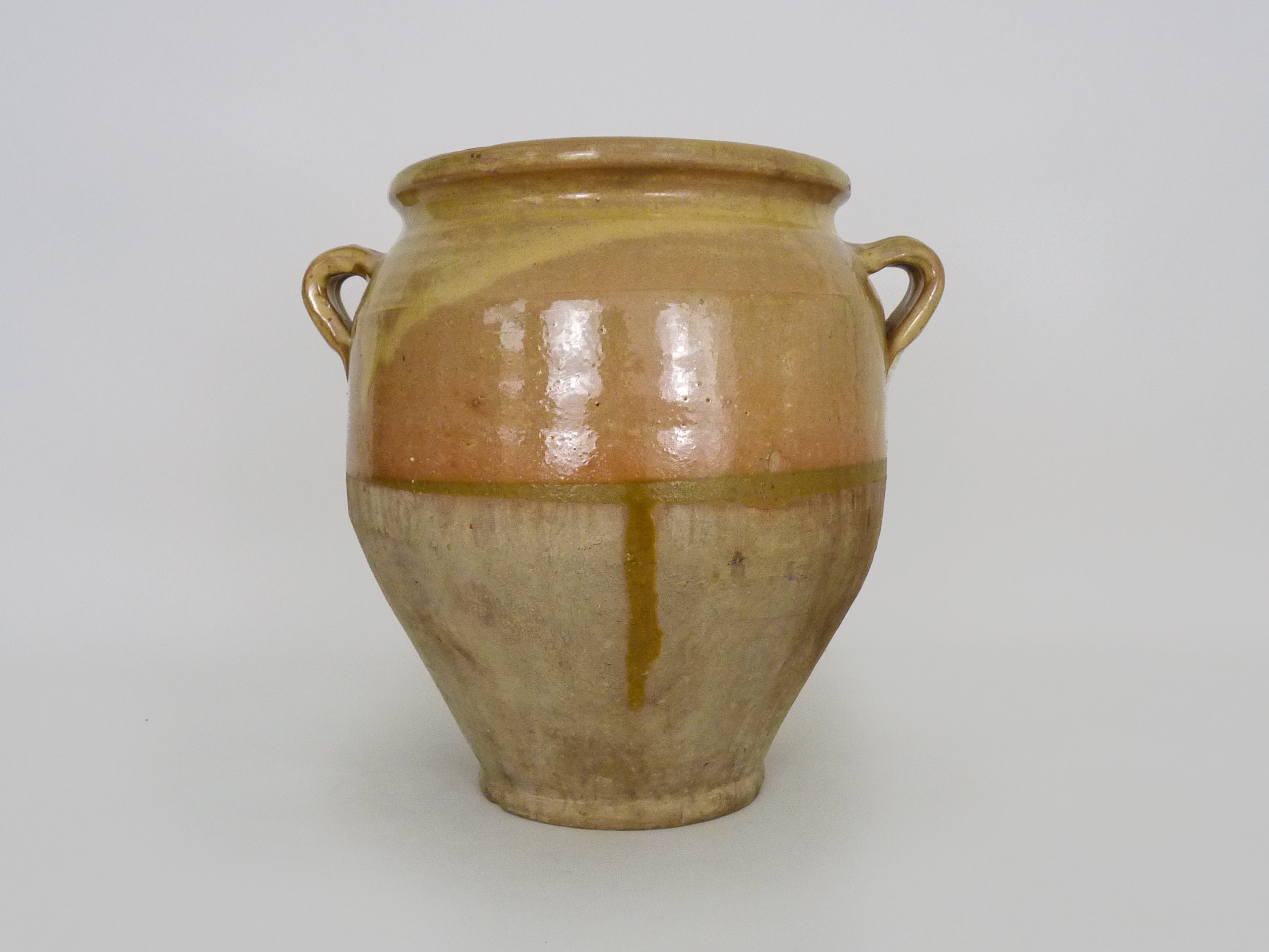 Pot à Confit Jaune Vernissé, Sud Ouest de La France. Pot Conservation. Pyrénées Xixème