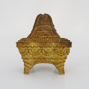 Temple offering pot in sculpted soapstone, ointment pot. Thailand, Burma