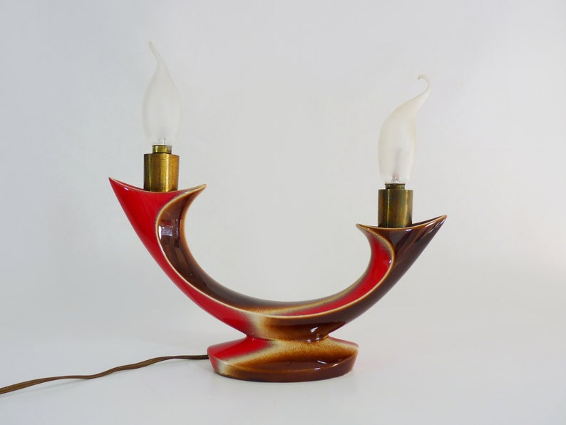 Lampe sculpturale vintage Verceram céramique d'art. Lampe rouge bicolore image 3