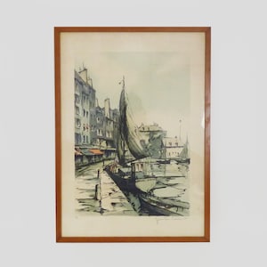 Lithograph Artist&#39;s proof &quot;The port of Honfleur&quot; by Jean Pierre Laurent Original and signed
