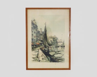 Lithograph Artist's proof "The port of Honfleur" by Jean Pierre Laurent Original and signed