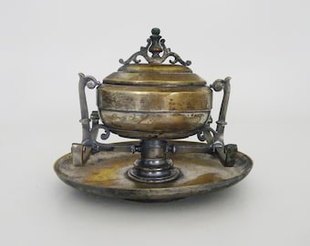 Inkwell on rotating tray 19th century in silver metal