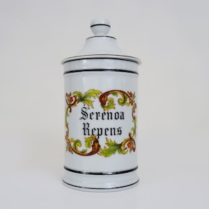 Antigua olla boticario, olla de farmacia en loza de Limoges Francia, pintada a mano