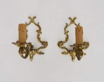 Vintage Pair of Bronze Wall Sconces, 1950s/60s