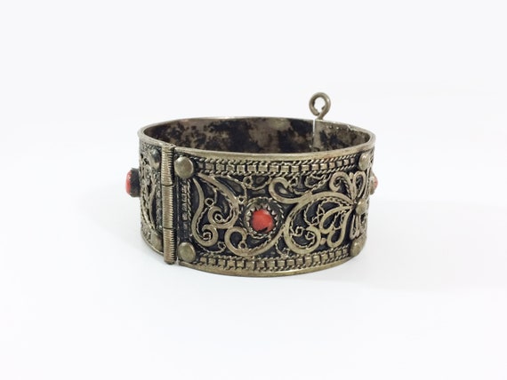 Old Berber Bracelet – Silver, Coral – Kabyle Tribe, Algeria - Outstanding  Piece - Amazigh Ethnic Jewelry
