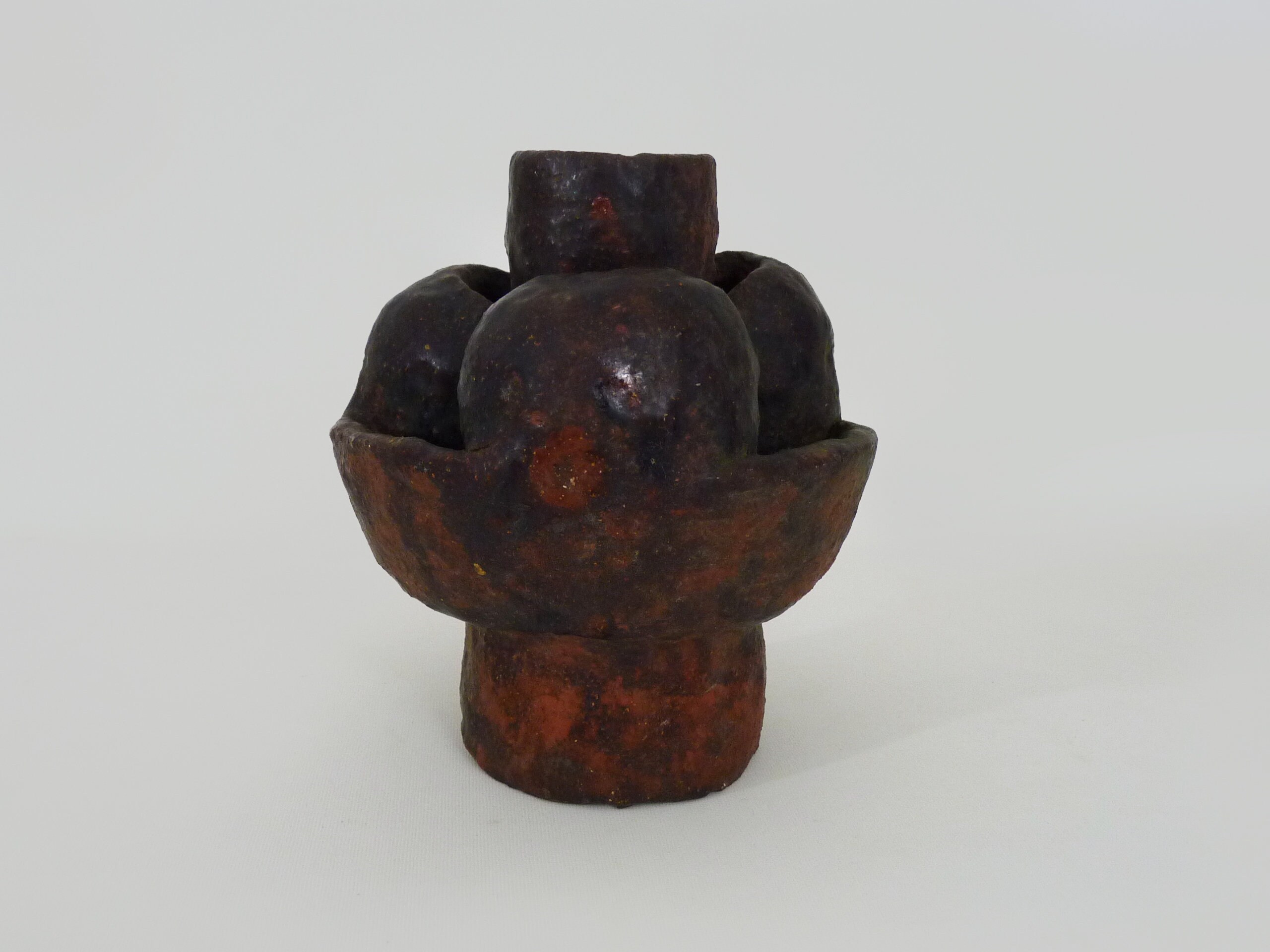 Vase Vintage Hollandais en Terre Cuite Orange et Noir. Art Populaire