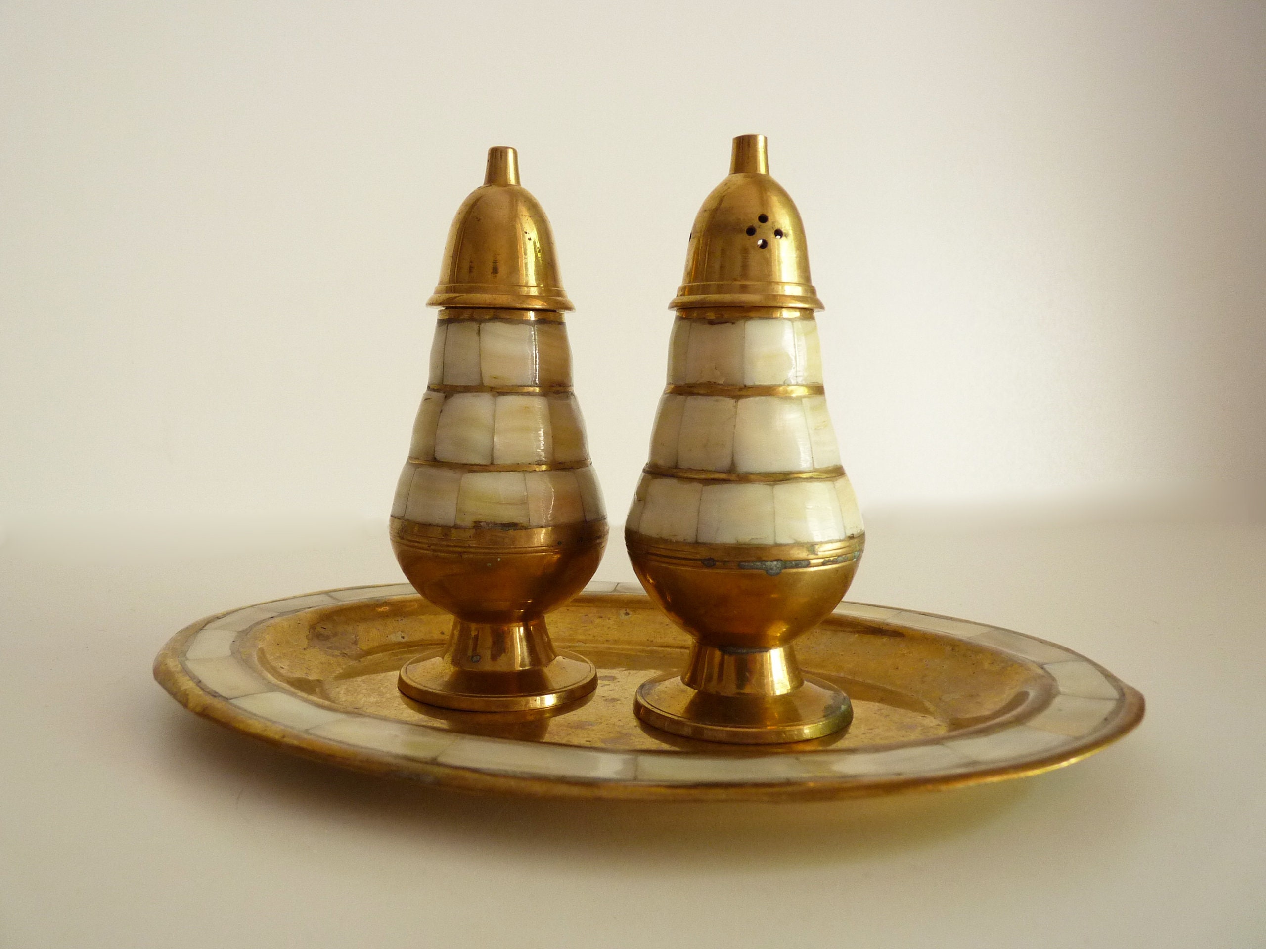 Salt and Pepper Pot in Brass and Motherofpearl With Their Etsy