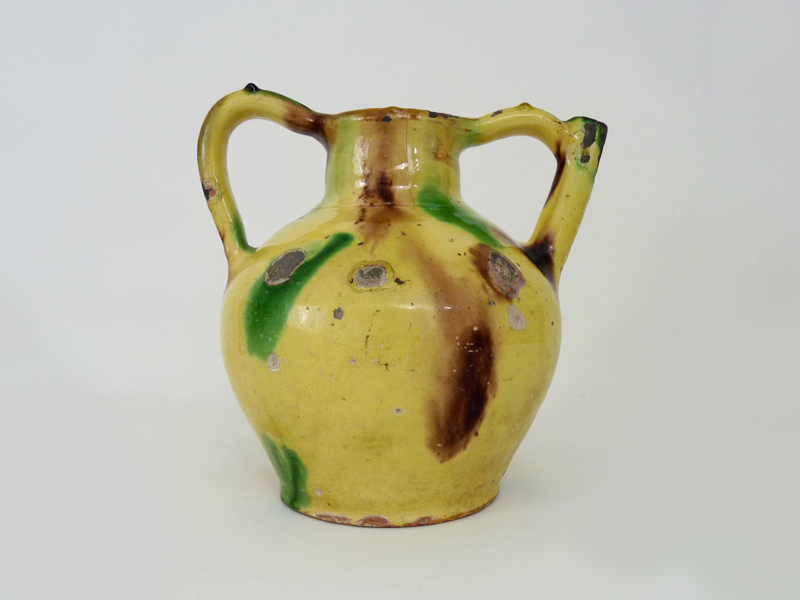 Magnifique Gargoulette, Chevrette, Orjol Pichet à Eau Poterie en Terre Cuite Jaune Vernissé, Sud Oue