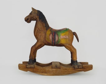 Ancien jouet petit cheval a bascule en bois années 70, cheval en bois, jouet ancien