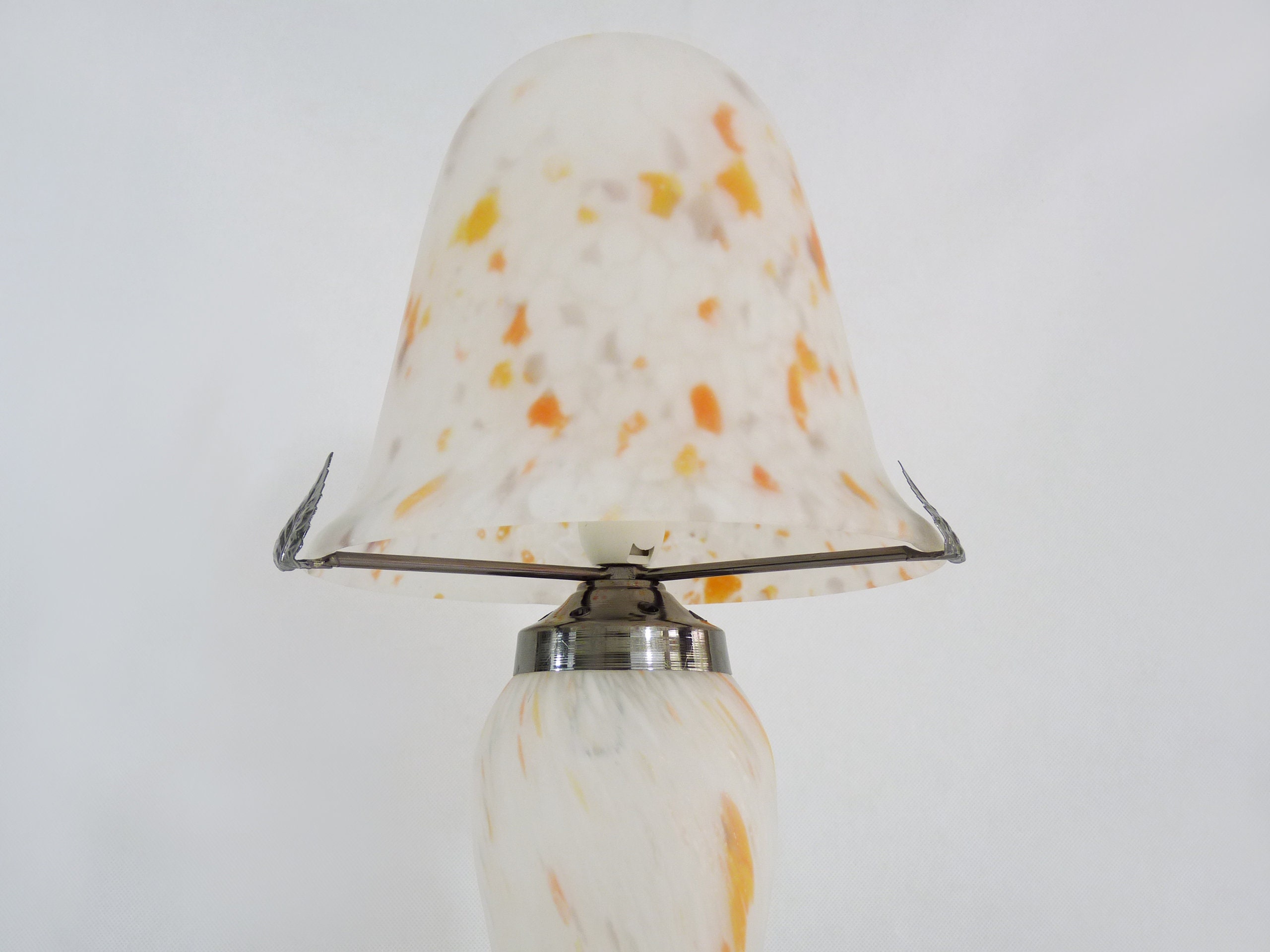 Lampe champignon en pâte de verre blanche tacheté orange | Etsy