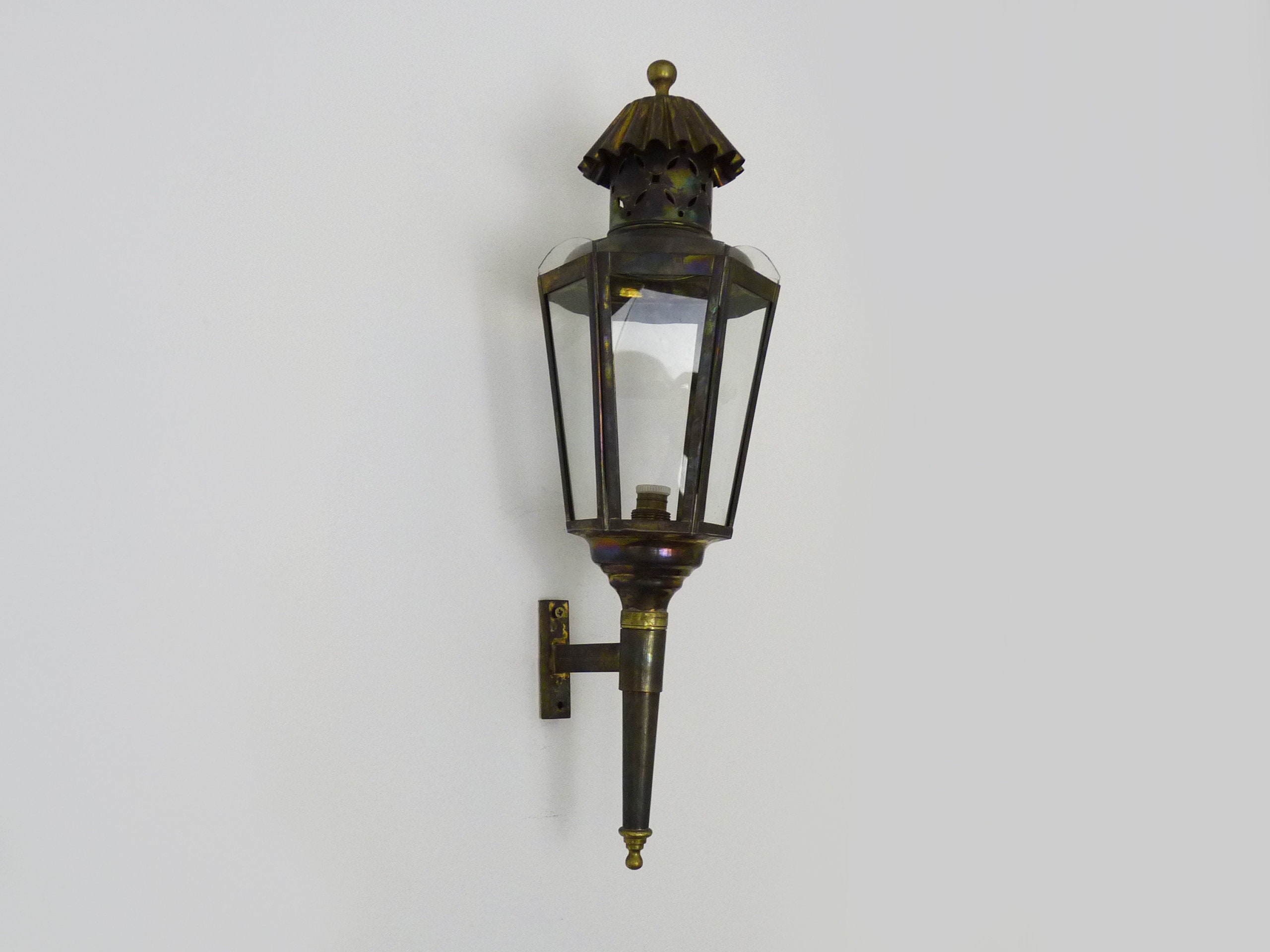 Ancienne Lanterne de Calèche, Fiacre, en Cuivre à 6 Faces. Lampe Intérieur, Extérieur, Décoration Mu
