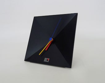 Postmodern Black Table Clock by Shiseido Japan, Memphis 1980s