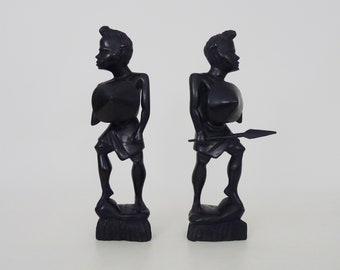 Malagasy School, Tananarive, Madagascar 2 wooden Art Deco statuettes.