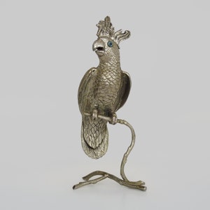 Cockatoo parrot sculpture in silvered bronze. The 50's