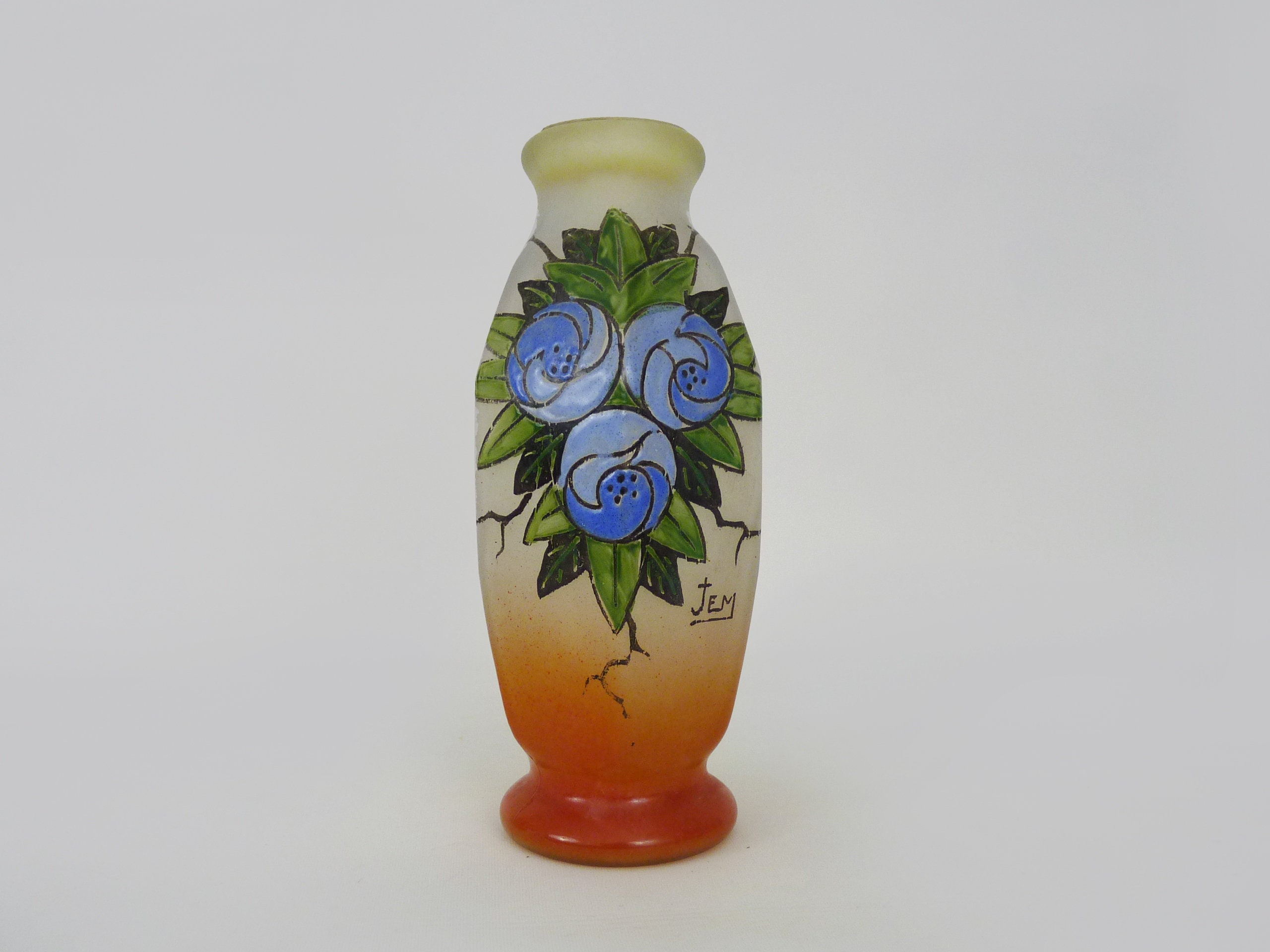 Vase Art Déco Jem | Joseph Mure Legras Décor Floral Émaillé. 23 cm - 9, 05 ,113.60