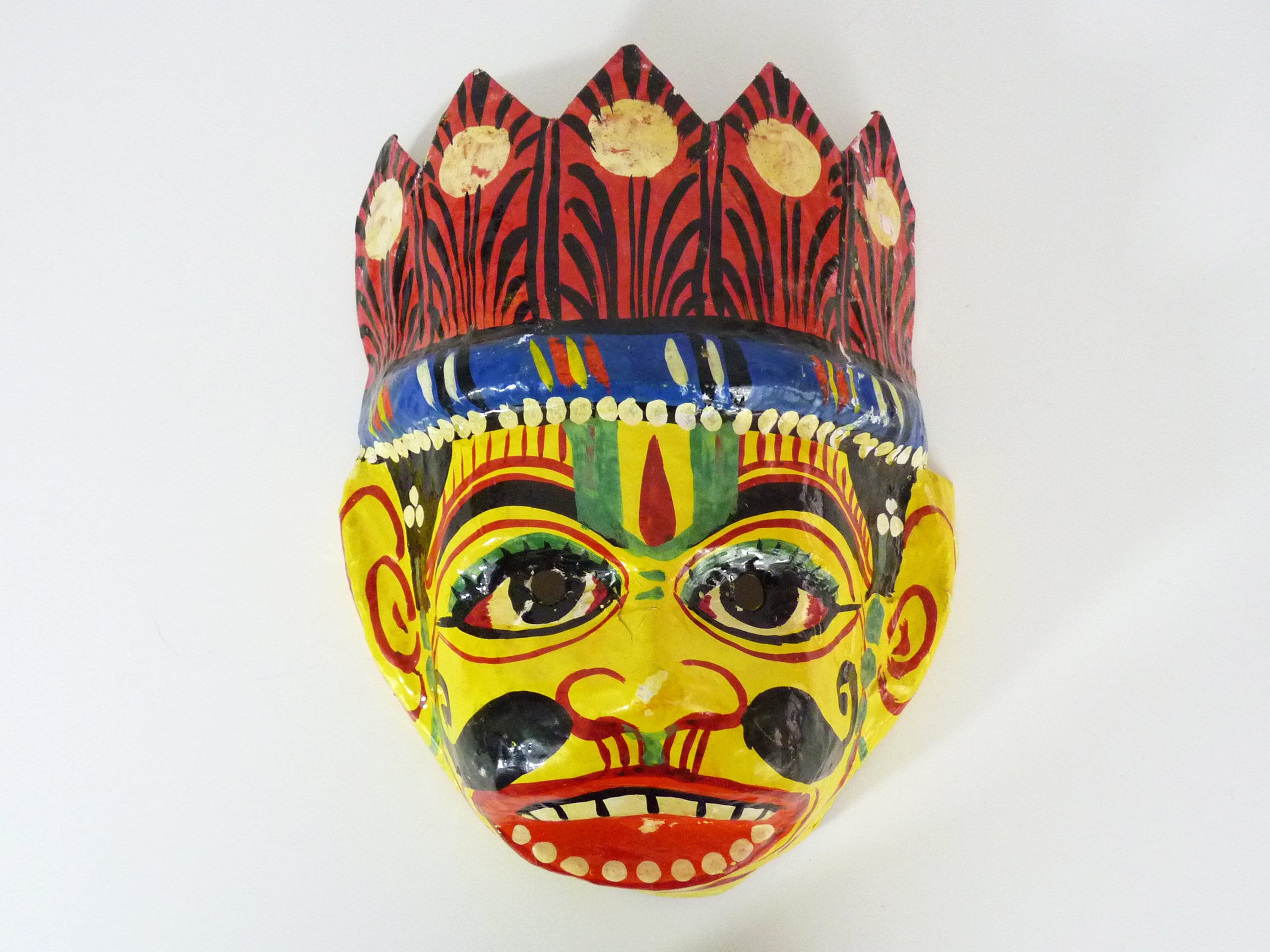 Ancien Masque Du Dieu Hanuman Inde en Papier Mâché Peint à La Main.