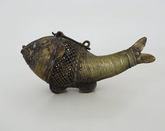 Incense burner, Dhokra brass fish censer India. 19th century