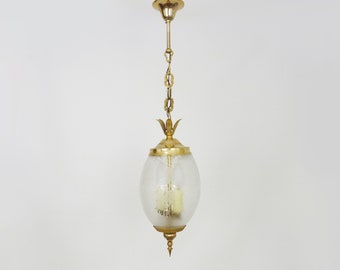 Suspension, brass chandelier and engraved glass globe with 2 lights. Louis XV style