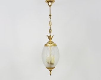 Suspension, brass chandelier and engraved glass globe with 2 lights. Louis XV style