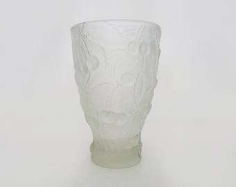 Genuine Bohemian Crystal Vase, guaranteed Czechoslovakia, cherry decoration