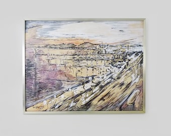 Mixed media on panel signed La Cabane, sea view