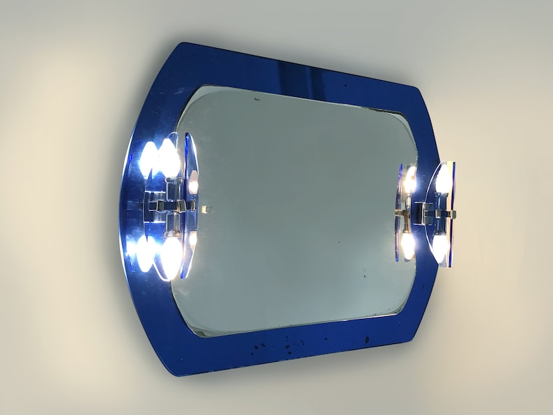 Large cobalt blue Veca mirror and wall lights in 2 shades Veca Fontana Arte Italy image 2