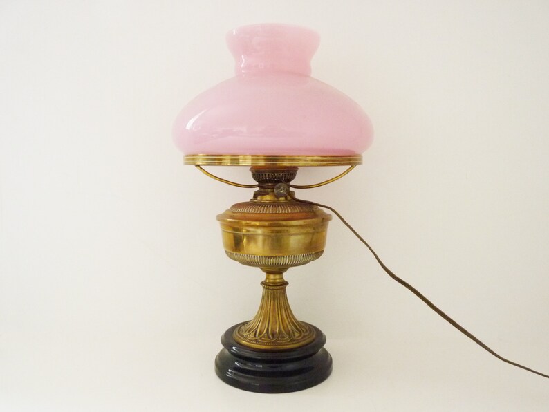 Electrified Oil Lamp Art Nouveau Hink Son Patent Bronze Pink Glass And Opaline Tank Early Nineteenth