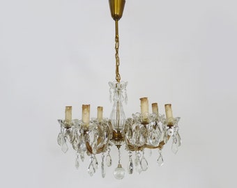 Former chandelier, suspension, Marie Thérèse light fixture with 6 lights, brass and glass