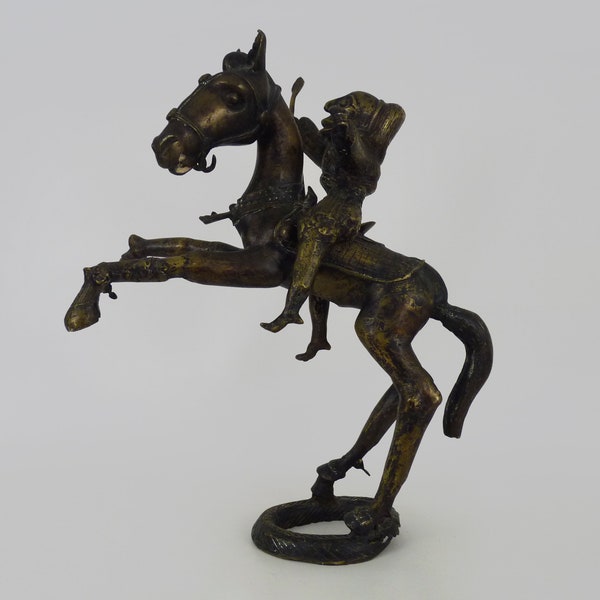 Grande statue cavalier en bronze Dogon du Mali. Art Premier