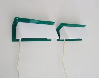 Pair of Scandinavian green and white shutter wall sconces. 1980s
