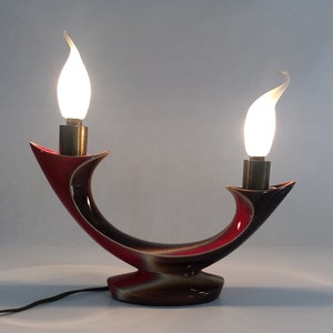 Vintage sculptural lamp Verceram art ceramic. Two-tone red lamp image 2