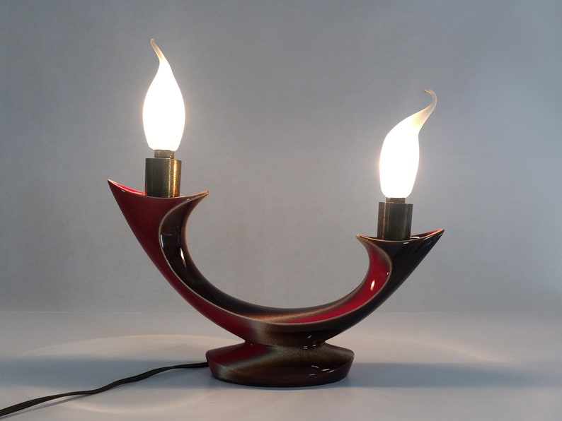 Vintage sculptural lamp Verceram art ceramic. Two-tone red lamp image 2