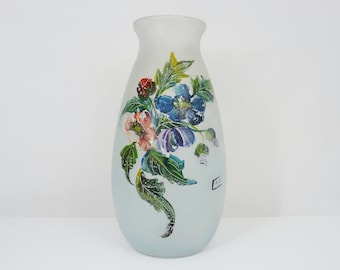 Large Art Nouveau vase signed floral decor in glass paste. 40cm - 15.74 "