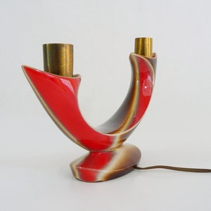 Vintage sculptural lamp Verceram art ceramic. Two-tone red lamp image 6