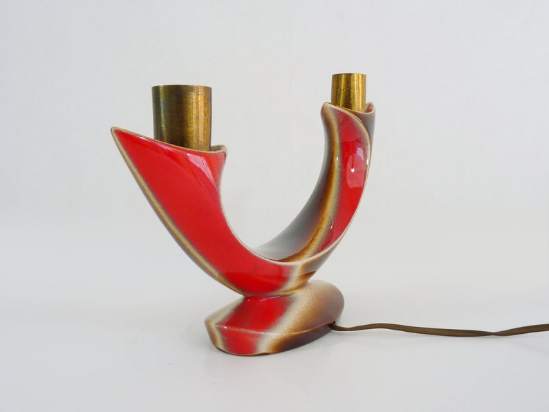 Vintage sculptural lamp Verceram art ceramic. Two-tone red lamp image 6