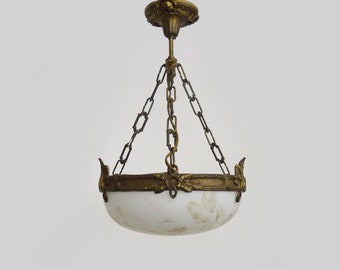 Magnífica lámpara colgante de lavabo vintage de estilo Art Nouveau con 1 luz, en pasta de vidrio blanca