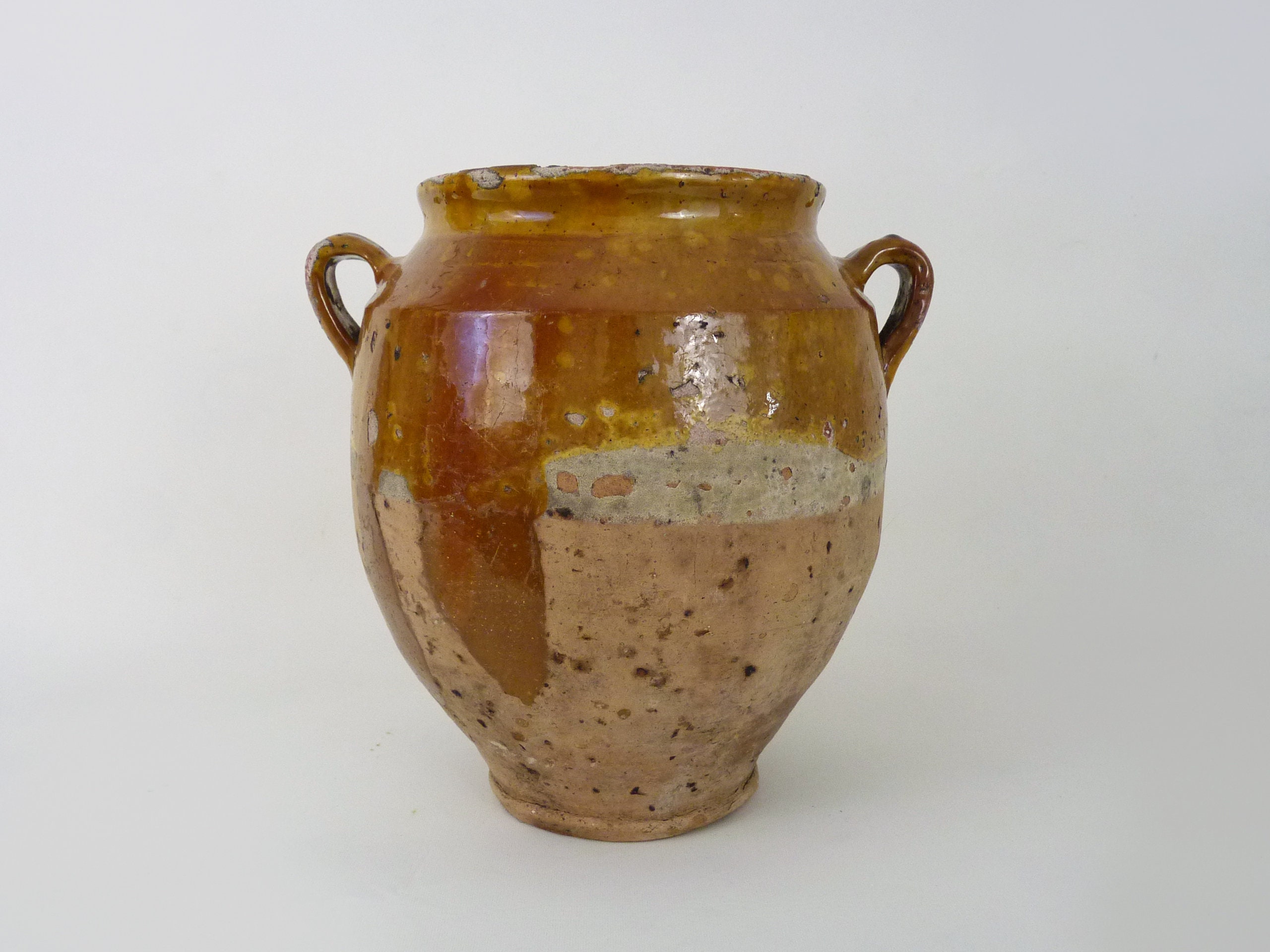 Pot à Confit Jaune Vernissé, Sud Ouest de La France. Pot Conservation. Pyrénées Xixème