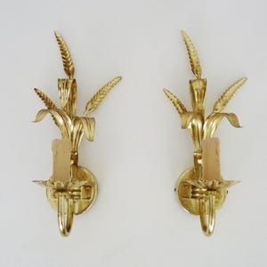Pair of vintage golden wheat ear wall sconces from Maison Masca Florence