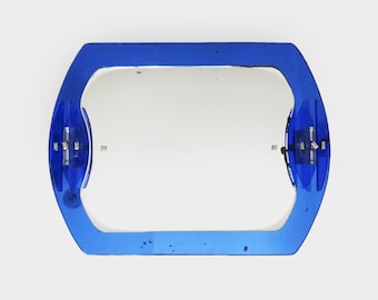 Large cobalt blue Veca mirror and wall lights in 2 shades Veca Fontana Arte Italy