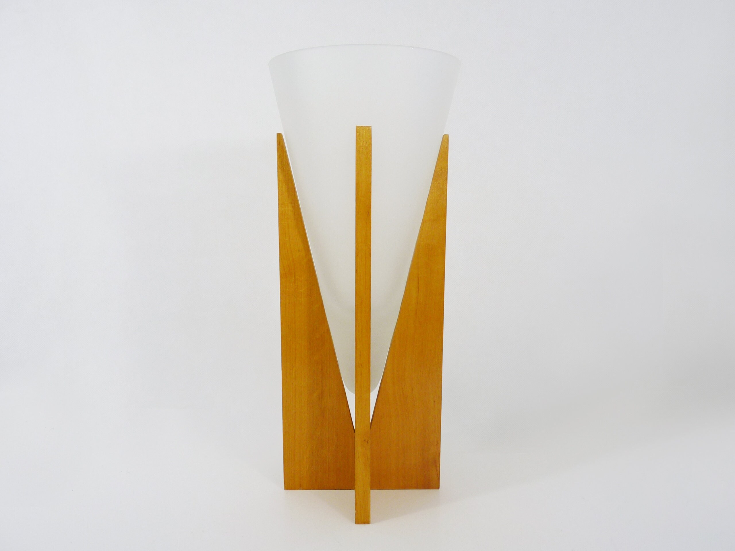 Grand Vase Vintage Pied Bois de Pin et Verre Conique. Année 80