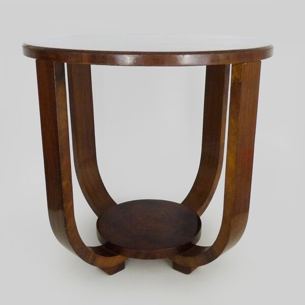 Table basse ronde Art Déco italienne en noyer, années 1930