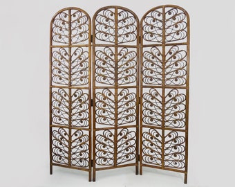 Peacock vintage rattan screen with 3 shutters