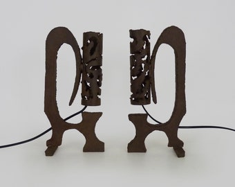 Pair of brutalist cast iron lamps, 1960s